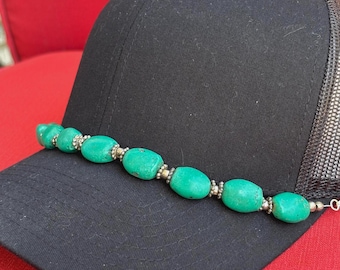 Turquoise Stone Trucker Hat Chain: Silver Beaded Baseball Cap Accessory
