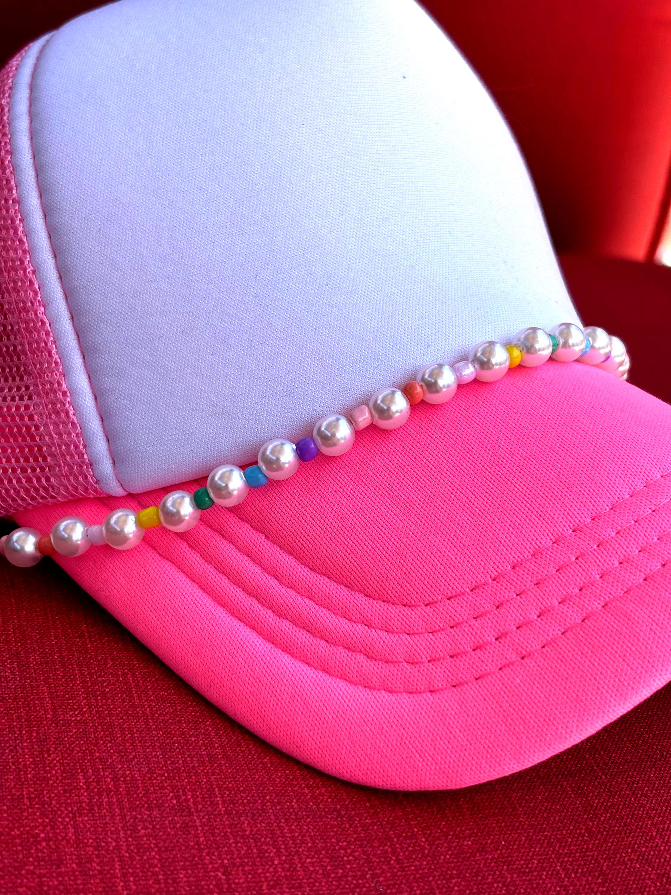 Pearl & Rainbow Seed Bead Hat Chain: Trucker Hat Accessory 