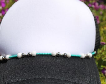 Turquoise & Silver Beaded Hat Chain - Trucker Hat Accessory