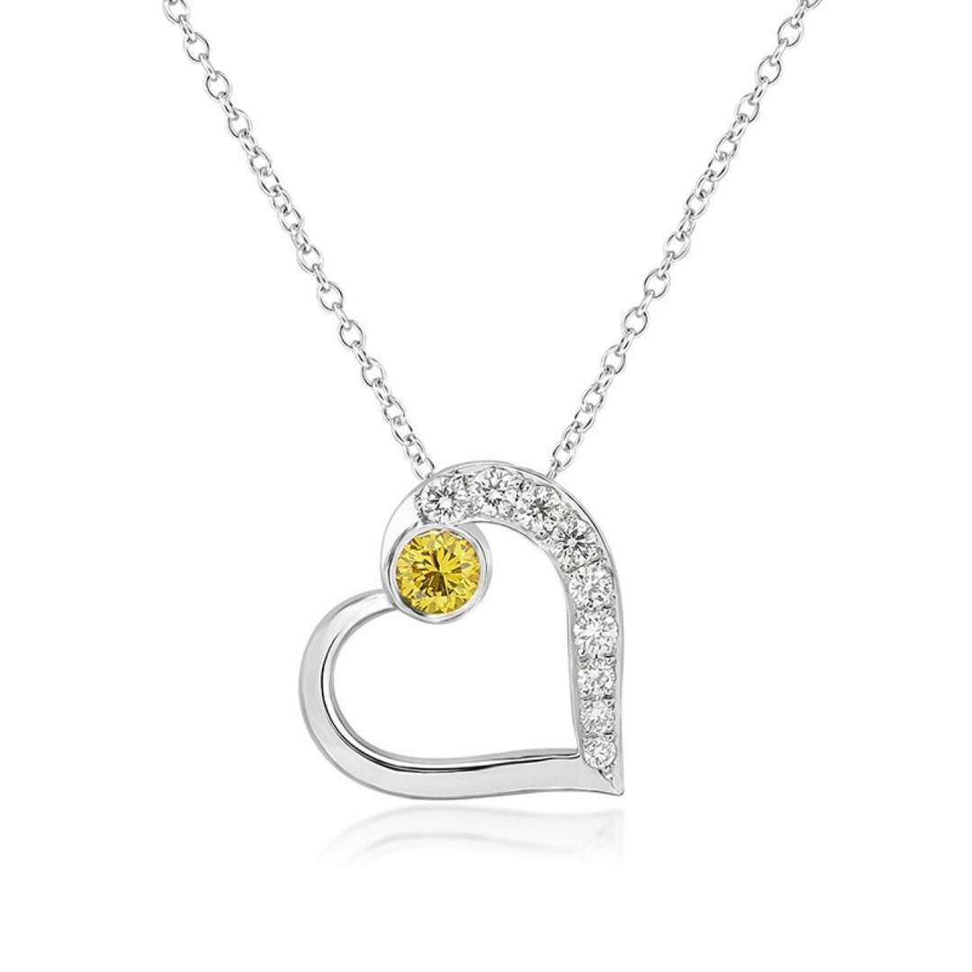 Yellow Diamond Pendant Necklace 18K White Gold Necklace Etsy