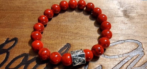 Masonic Red Jasper Beaded Bracelet 10mm Beads - Main Image