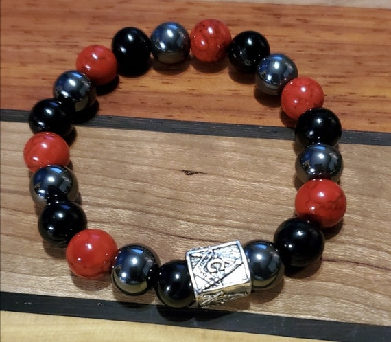Masonic Black Hematite, Obsidian and Red Plolished Jasper