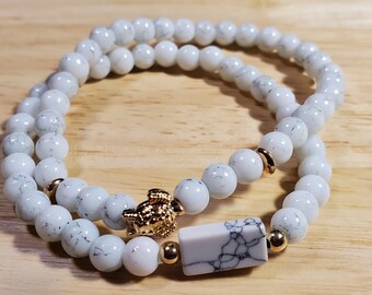 White Howlite turtle bracelet set