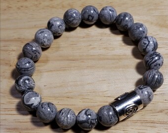 Natural Gray Stone Mens Bracelet