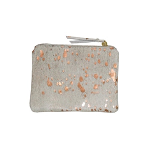 Blanco y oro rosa Lavado con ácido Cabello en cuero Bolso de mano de gran tamaño / Monedero / Sarai