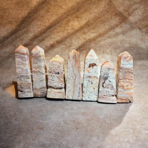 Pink Crazy Lace Agate Obelisk Tower from Mexico