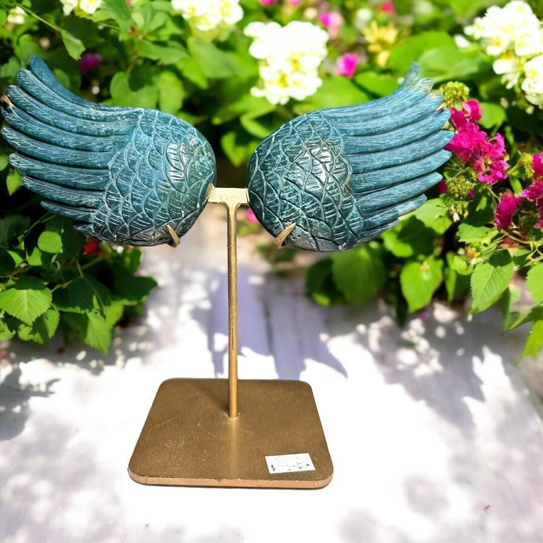 Blue Ocean Jasper Crystal Angel Wings on Stand - Etsy