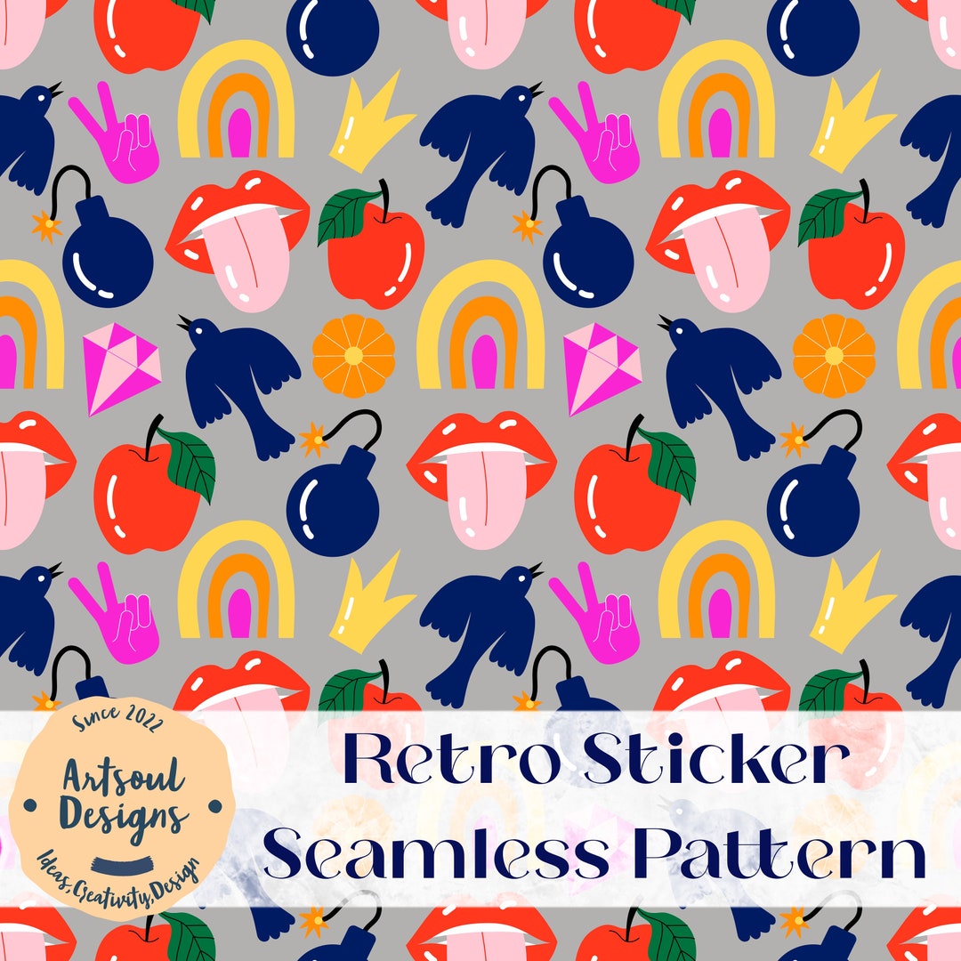 Pattern Download Sticker Retro Sticker Seamless Pattern,digital Pattern,pattern Design,fabric ...