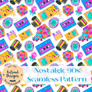 Nostalgic 90s Repeating Seamless Pattern Design,Tiling Design,Digital Paper,Fabric Pattern,Commercial Use,Digital Download