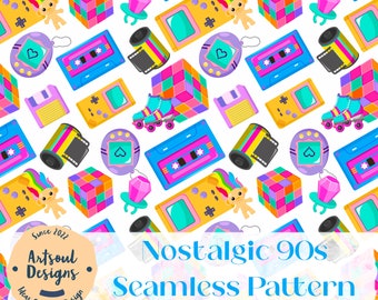 90s Nostalgic Seamless Pattern: Retro Digital Paper (Digital Download)