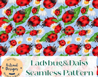 Ladybug and Daisy Seamless Pattern Design (Digital Download)