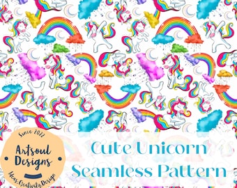 Cute Unicorn Repeating Seamless Pattern Design,Tiling Designs,Paper,Fabric,Commercial Use Digital Download