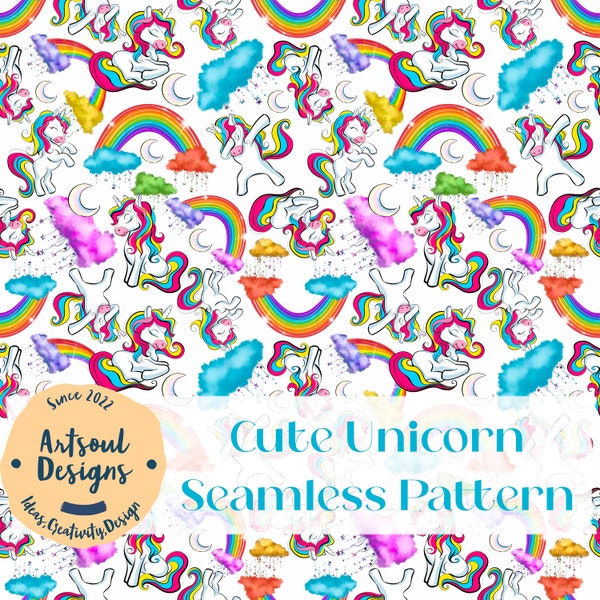 Cute Unicorn Repeating Seamless Pattern Design,Tiling Designs,Paper,Fabric,Commercial Use Digital Download