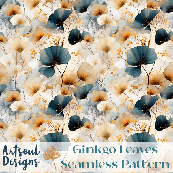 Ginkgo Leaves Seamless Pattern for Commercial Use, Surface Pattern, Seamless Repeat, Custom Fabric, Seamless Design File