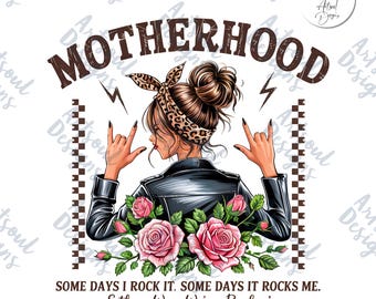 Retro Rock and Roll Mom PNG: Kwiatowa grafika macierzyństwa (pobranie cyfrowe)