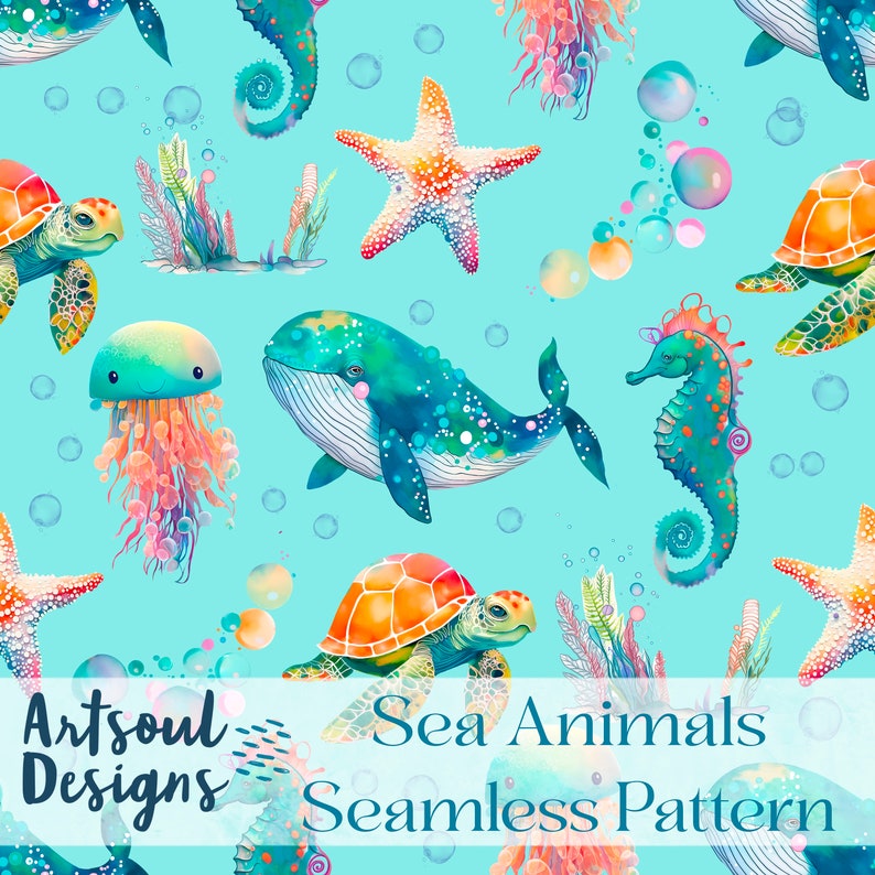 Sea Animals Seamless Pattern: Commercial Fabric Design (digital ...