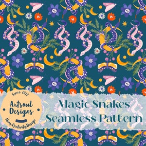 Magic Snakes Repeating Seamless Pattern Design,Tiling Designs,Paper,Fabric,Commercial Use Digital Download