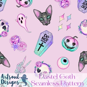 Pastel Goth Seamless Pattern - Digital Download for Fabric, Wallpaper, Scrapbooking, and More