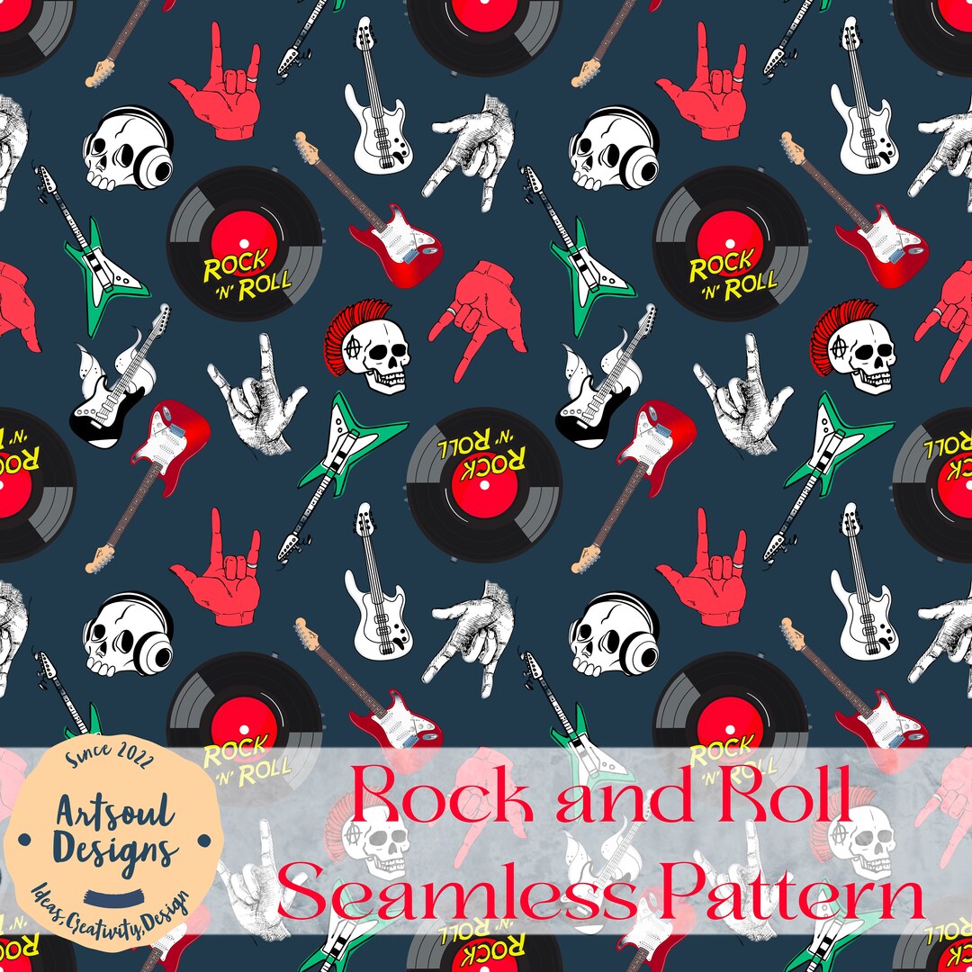 American Rocker Pattern Rock an Roll Repeating Seamless Pattern Design,tiling Designs,digital ...