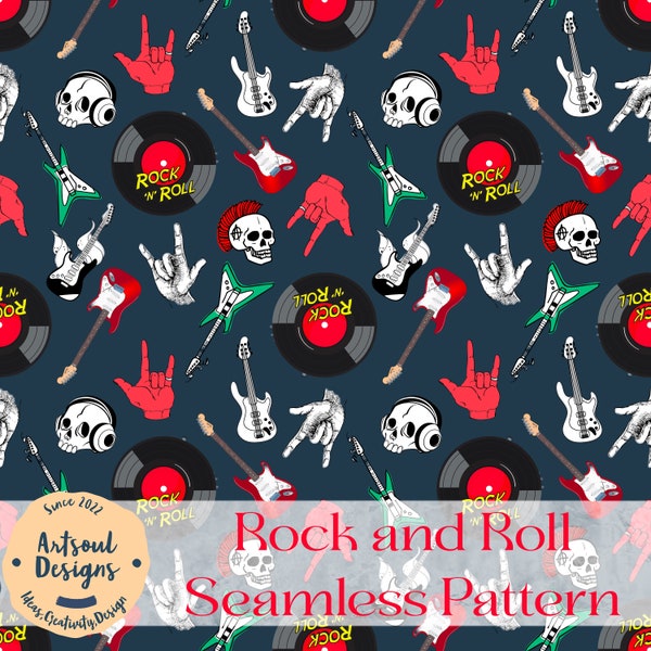 Rock an Roll Repeating Seamless Pattern Design,Tiling Designs,Digital Paper,Fabric,Commercial Use Digital Download