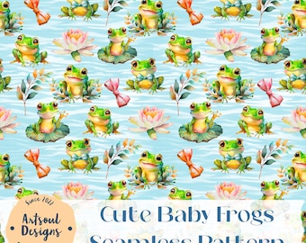 Cute Baby Frogs Seamless Pattern,Digital Pattern,Pattern Design,Fabric Pattern,Repeat Pattern,Digital Download