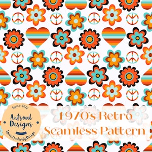 1970s Retro Repeating Seamless Pattern Design,Tiling Designs,Paper,Fabric,Commercial Use Digital Download