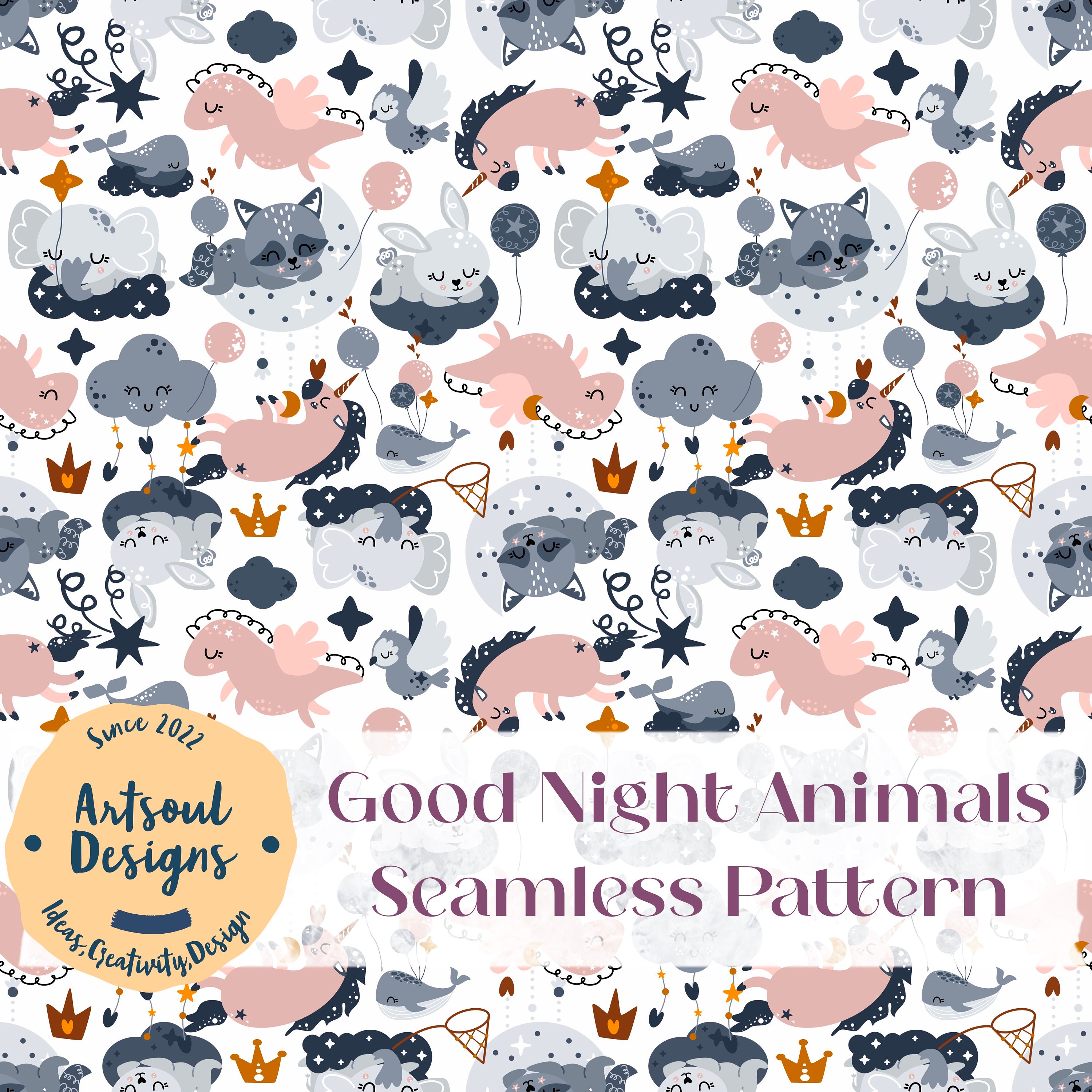 Good Night Animals Repeating Seamless Pattern Designtiling - Etsy Good Night Animals Repeating Seamless Pattern Designtiling - Etsy