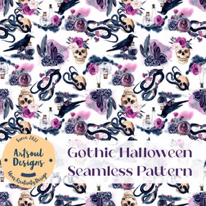 Gothic Halloween Repeating Seamless Pattern Design,Tiling Designs,Paper,Fabric,Commercial Use Digital Download