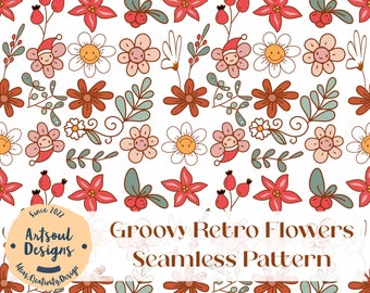 Groovy Retro Flowers Seamless Pattern: Fabric & Paper (Digital Download)