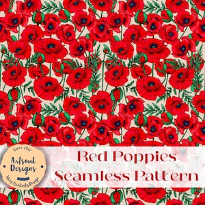 Red Poppies Repeating Seamless Pattern Design,Tiling Design,Digital Paper,Fabric Pattern,Commercial Use,Digital Download