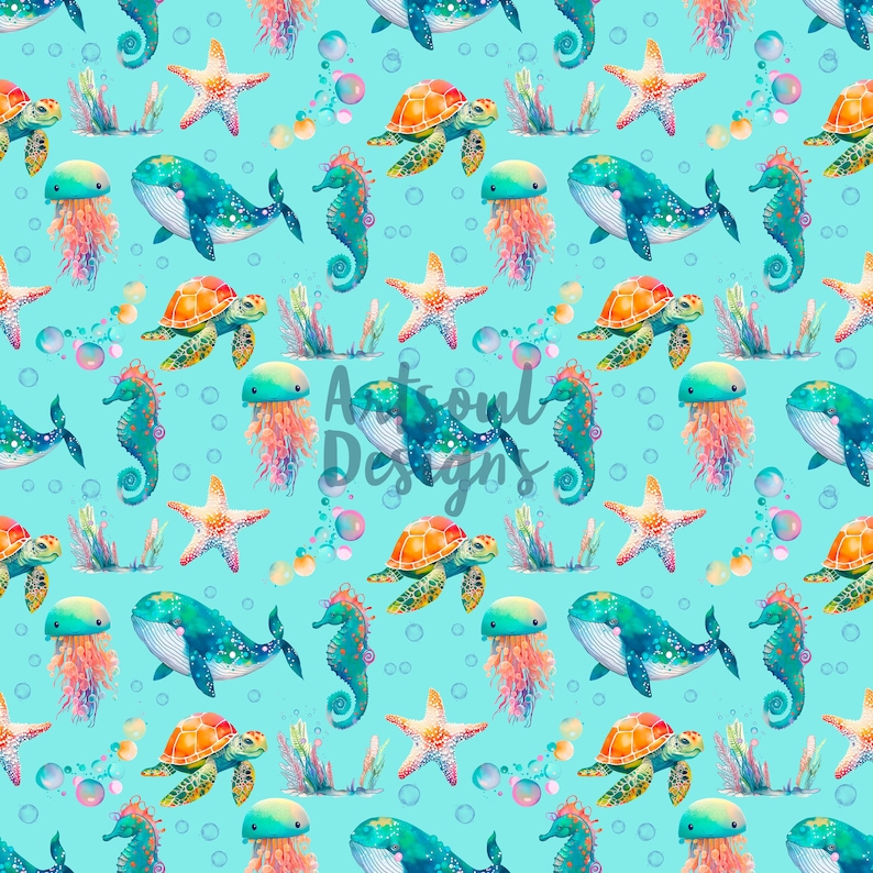 Sea Animals Seamless Pattern: Commercial Fabric Design (digital ...