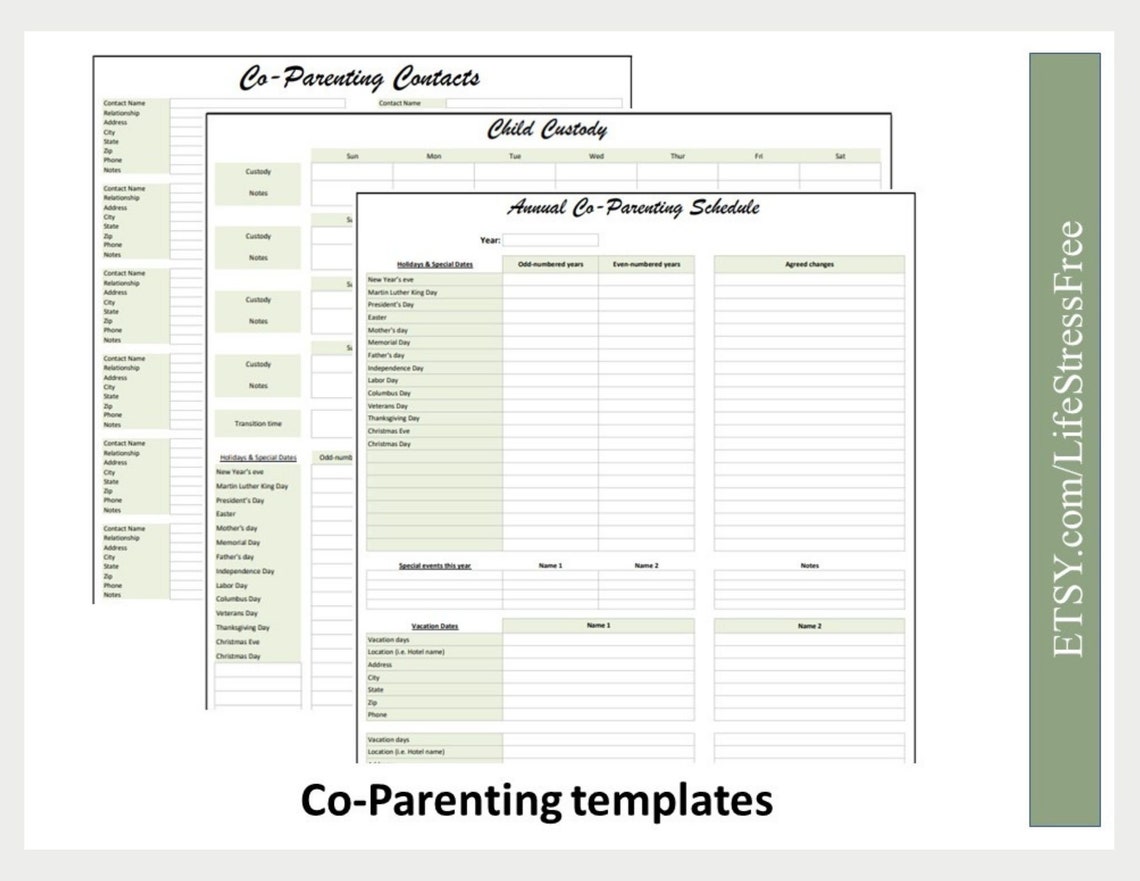 Divorce Planner Divorce Spreadsheet Custody Calendar Child Etsy