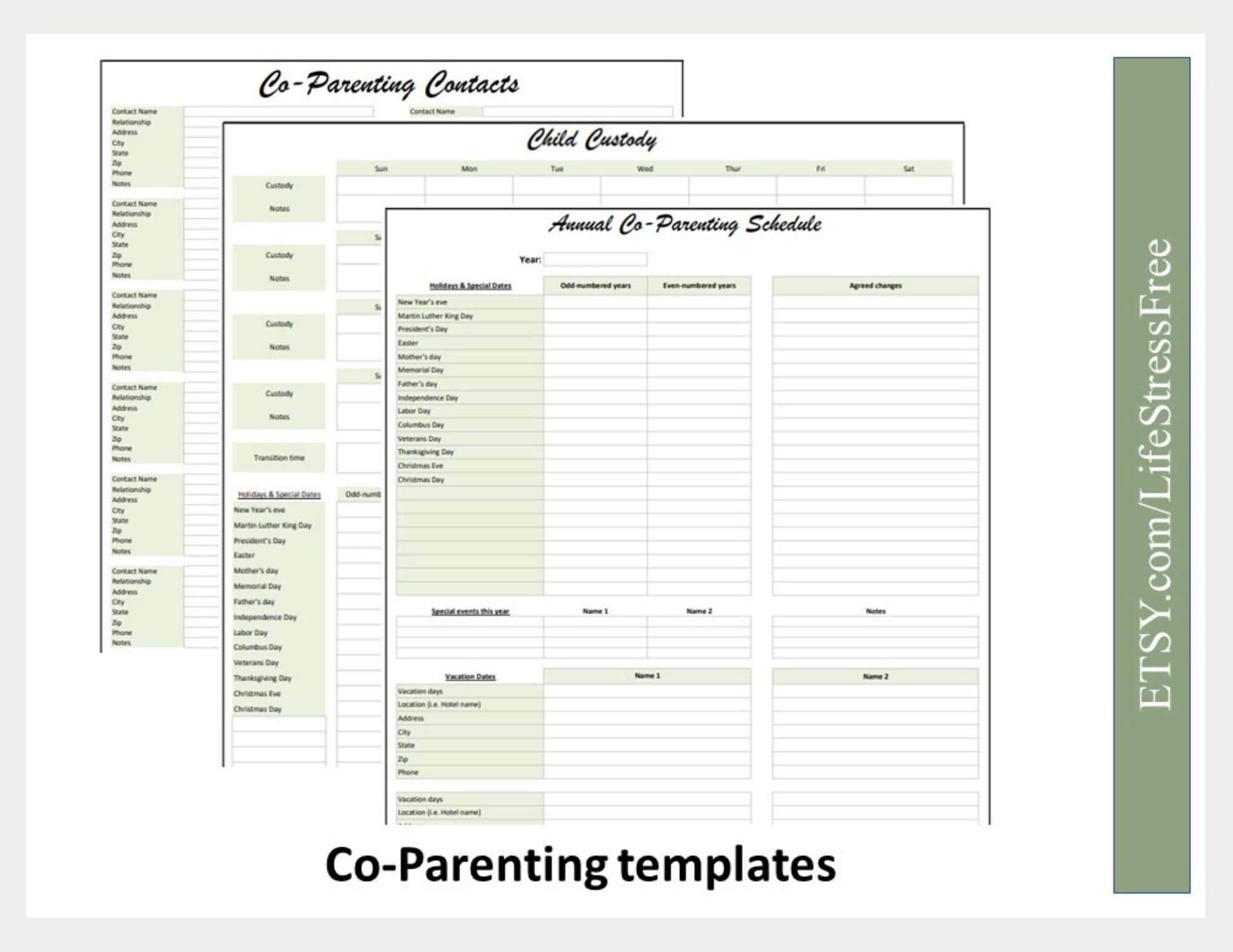Divorce Planner Divorce Spreadsheet Custody Calendar Child Etsy
