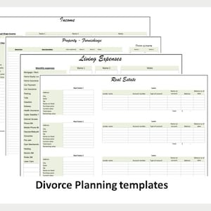 Divorce planner, Divorce spreadsheet, Custody calendar, Child Custody, Property division, Child support, Coparenting guide, Living expenses