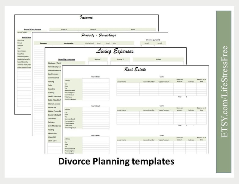Divorce Planner, Divorce Spreadsheet, Custody Calendar, Child Custody