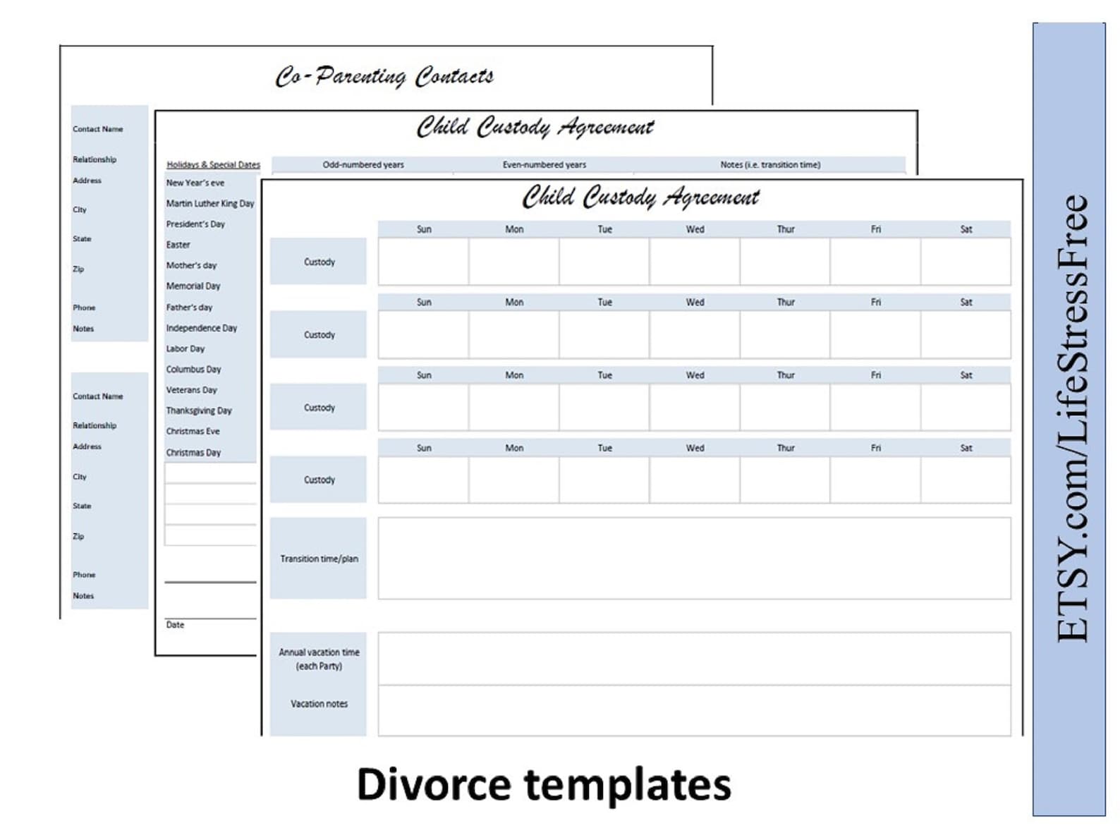 Buy Divorce Planner, Divorce Spreadsheet, Custody Calendar, Child