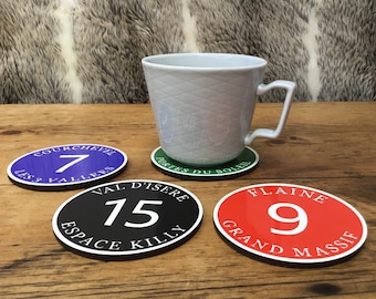 Personalised Ski piste marker mug drinks coaster set of 4.