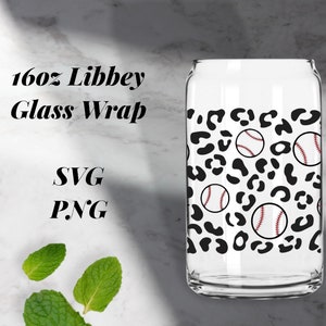 16 oz Libbey Glass Wrap Baseball, baseball mom, softball mom, leopard print, digital download files