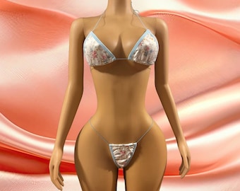 Exotic Dancewear String Micro Bikini Pastel Flowers