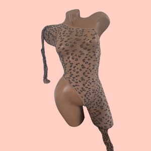 Exotic Dancewear Leopard Bodysuit Lingerie Rave Festival Stripper Costume