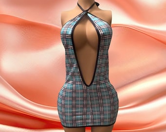 Handmade Exotic Dancewear Set | Pole Dance Outfit | Festival Wear | Stripper Outfit | Dress | Plaid