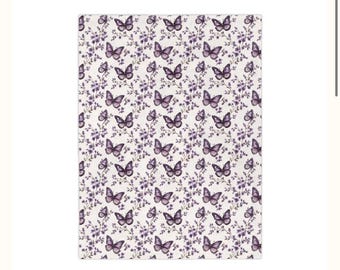 Butterfly Floral Velveteen Blanket — Purple Microfiber Throw