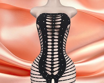 Rhinestone Fishnet Romper | Exotic Dancewear, Festival Outfit