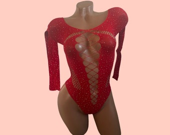 Exotic Dancewear Fishnet Dress Bodycon with Rhinestones