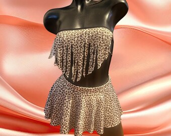Exotic Dancewear 3 piece xs/s bikini skirt set Festival Stripper Rave Costume Lingerie leopard