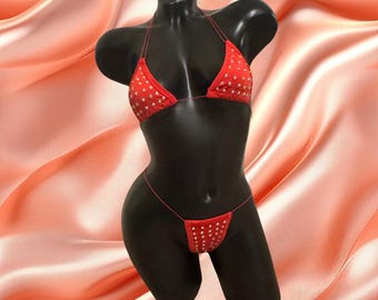 Exotic Dancewear String Micro Bikini with rhinestones