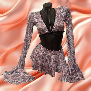 Exotic Dancewear Batik 3 Piece Set Stripper Rave Festival Costumer Stripper