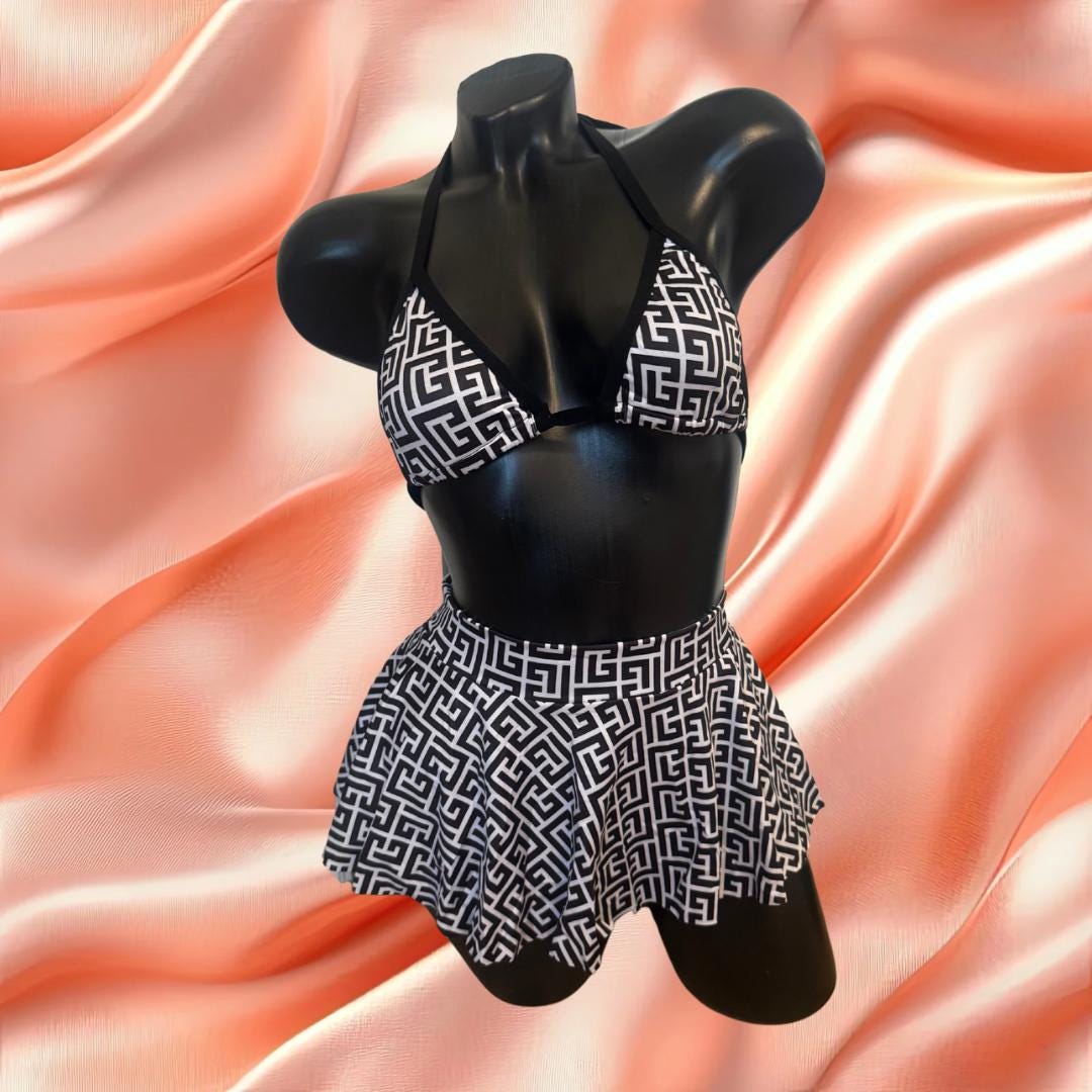 Exotic Dancewear 3 piece bikini skirt set Festival Stripper Rave Costume