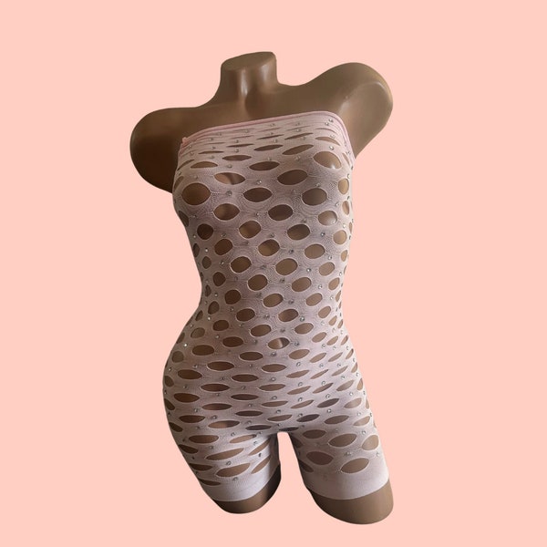 Exotic Dancewear Fishnet Bodysuit with rhinestones