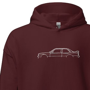 Embroidered BMW E30 M3 Car Silhouette Unisex Hoodie, Gift Idea